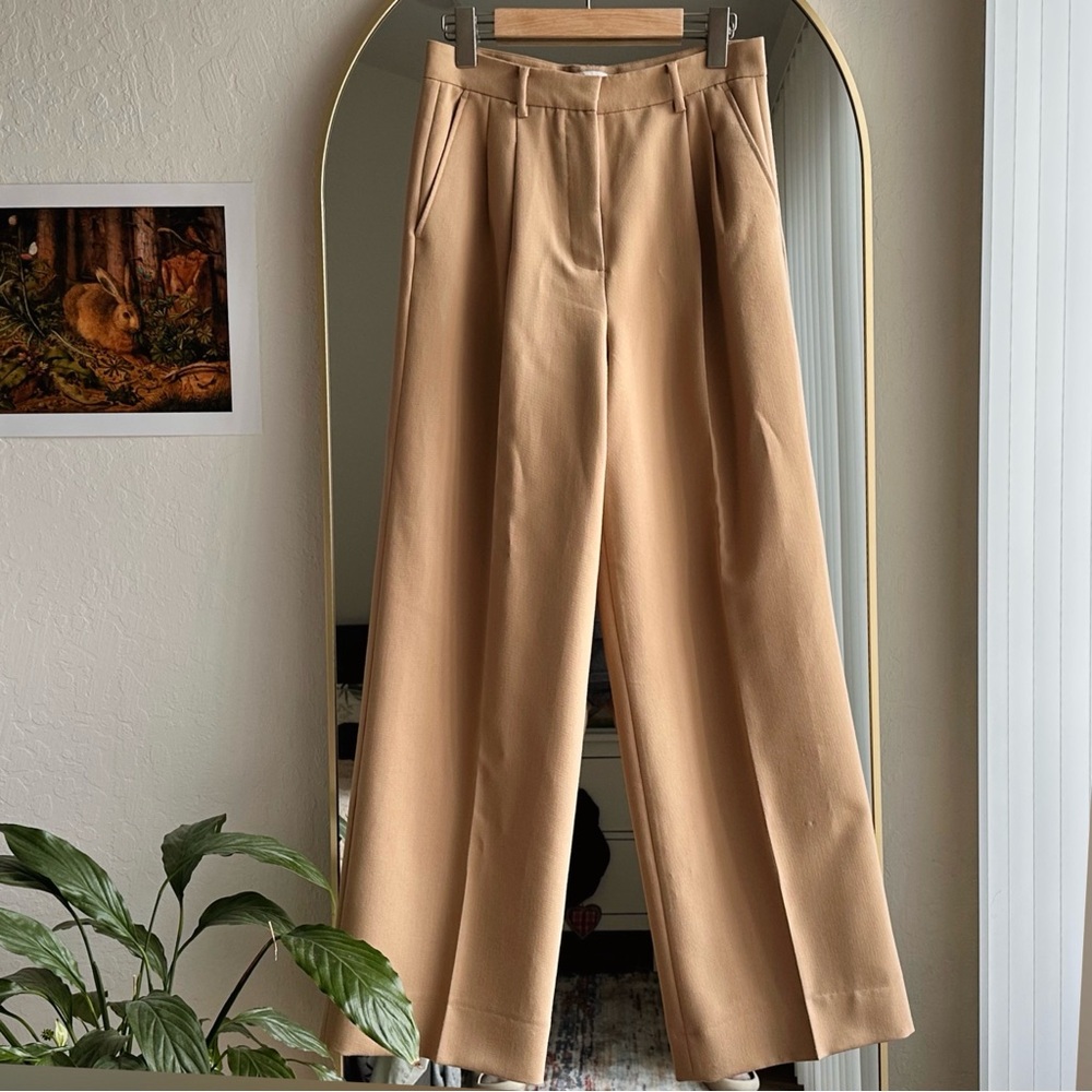 Wide-Leg High-Waist Tan Trousers - Picture 2 of 7